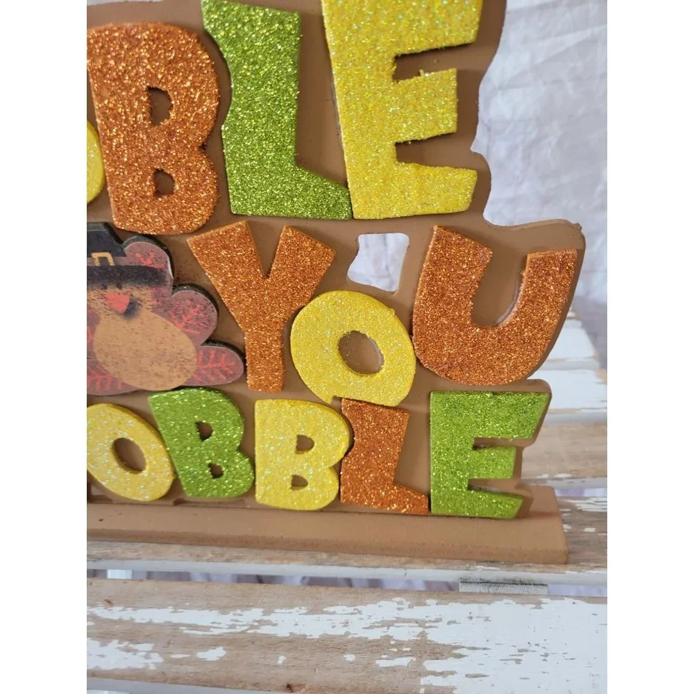 Turkey Thanksgiving sparkle shabby chic sign home decor kitchen unique sparkle w